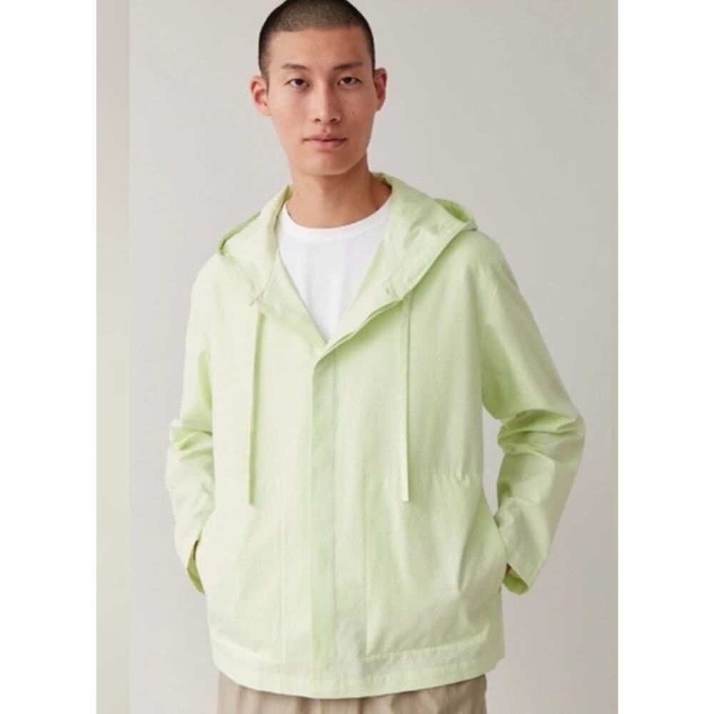 COS Men’s Lightweight Hooded Jacket Seersucker Green Large Scandi Minamalist